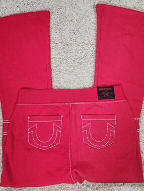 NEW True Religion Pull-On Flare Jeans Red Anniversary Large
